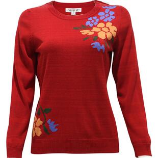 2026春装新款品牌女装红色提花圆领桑蚕丝针织衫喜庆妈妈打底毛衣