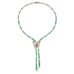 国风轻奢高级感时尚祖母绿满钻翠竹项链胸针套装可拆卸高定首饰女