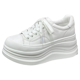 欧货真皮增高8CM小白鞋女2026新款欧洲站白色厚底松糕超火老爹鞋