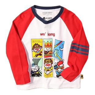 蓝朵熊衫秋季纯棉男童长袖T恤儿童黑神化悟空上衣中大童全棉T恤