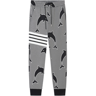 BM男士欧美海豚条纹运动休闲裤男潮流韩版百搭潮牌九分束脚卫裤子