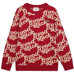 斯凯奇outlets童装男女童冬季红色运动新年款卫衣儿童新款毛衣