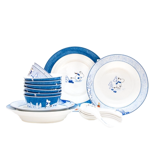 姆明中式餐具组合 家用可爱陶瓷碗盘碟筷勺子套装 乔迁创意礼盒