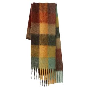 韩版ac彩虹格子围巾女秋冬季仿羊绒拼色流苏马海毛披肩加厚围脖潮