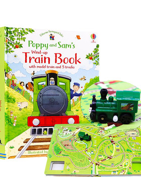 Usborne蒸汽火车发条轨道书Poppy and Sam's Wind-Up Train Book英文原版 农场故事波比和山姆玩具书大开本纸板 含蒸汽火车