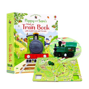 Usborne蒸汽火车发条轨道书Poppy and Sam's Wind-Up Train Book英文原版 农场故事波比和山姆玩具书大开本纸板 含蒸汽火车