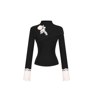 木子李的李法式名媛蕾丝拼接长袖高领针织衫上衣毛呢垂感半身裙冬