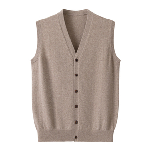 男士新款V领山羊绒衫马甲纯色开襟背心贴身宽松针织坎肩无袖外套