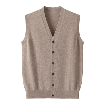 男士V领100%山羊绒衫马甲