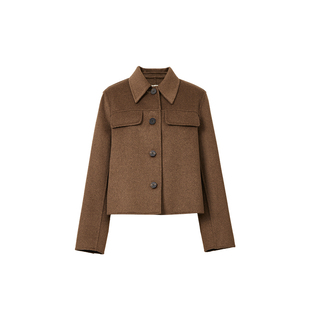 MEACHEAL米茜尔2025冬季新款纯绵羊毛冬栗色呢子大衣外套