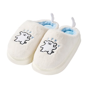 言仓线条小狗毛绒棉拖鞋保暖冬天居家实用女生情侣新年生日礼物