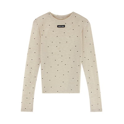 伊纳芙波点圆领修身长袖T恤