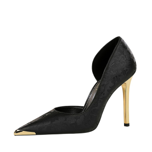 银色高跟鞋女11cm胖脚宽高级感绸缎大码2026侧空金属头浅口单鞋