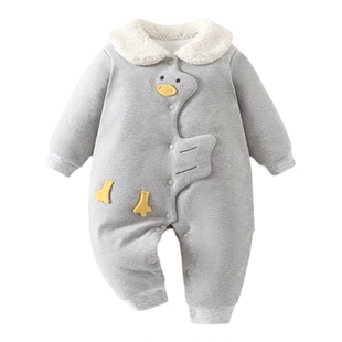 纯棉a类婴儿夹棉连体衣冬加厚3个月宝宝衣服66码可爱哈衣连体棉衣