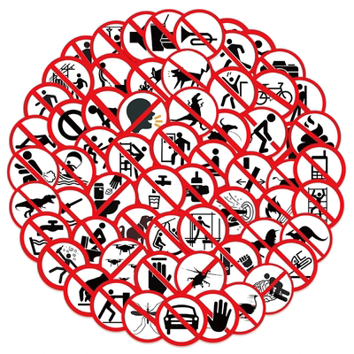 124张禁止标识贴纸搞笑创意警示标志装饰防水贴画手账手机笔记本