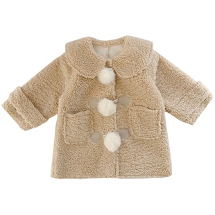 幼悠女童秋冬亲子装外套2022冬季新款时尚儿童洋气复古娃娃领大衣