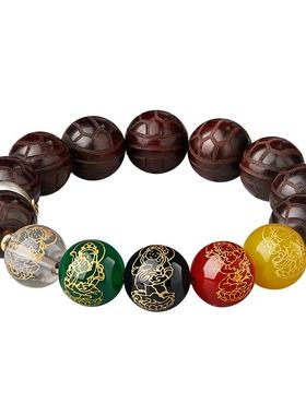 五路财神小叶紫檀手串本命佛文玩