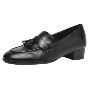 星期六粗跟一脚蹬真皮流苏乐福鞋2025新款女款秋冬单鞋小皮鞋子直