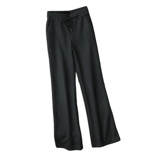 务实实力派！通勤休闲炭灰色竖纹肌理松紧抽绳高腰显瘦直筒长裤冬