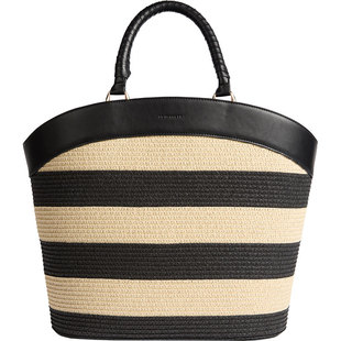 LK BENNETT黑色条纹编织手提包2025年夏新款时尚设计感度假风