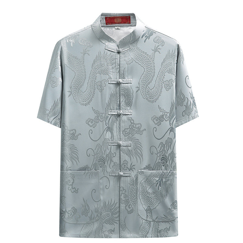 唐装男士桑蚕丝短袖夏季中老年爸爸装真丝薄款套装衣服中国风夏装