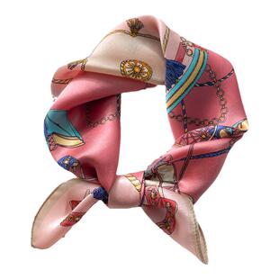 粉色真丝桑蚕丝小方巾丝巾女春秋妈妈护颈围脖子纱巾薄围巾50x50