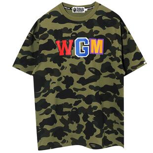 BAPE女装春夏鲨鱼WGM字母印花迷彩图案潮流短袖T恤209506G