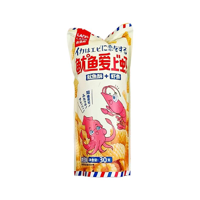 琅琅脆虾片虾条鱿鱼爱上虾薯条休闲零食小吃薯片膨化网红30g*10袋