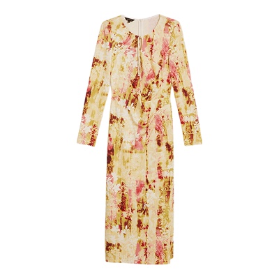 YINER音儿2025冬季新款花果如意系列丝绒肌理中式圆领盘扣连衣裙