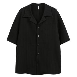 悟空有货肌理感提花古巴领短袖衬衫男女夏季宽松休闲cleanfit衬衣