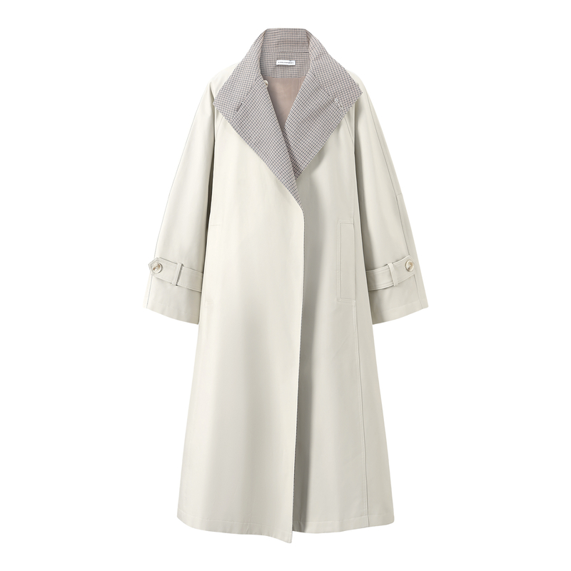 SINGLE MOMENT 25AW秋季双面缎纹A字廓形半立领长款风衣外套女