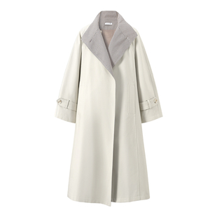 SINGLE MOMENT 25AW秋季双面缎纹A字廓形半立领长款风衣外套女