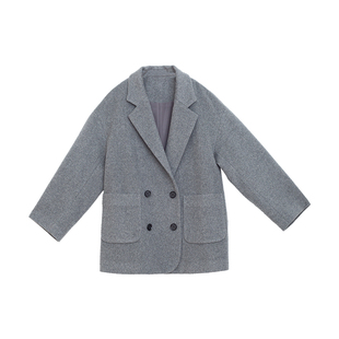 忘城Y303座/云雾里/23冬新品100%羊毛单面呢一手长羊毛西装外套女