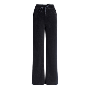 加绒小个子冬款修身阔腿裤灯芯绒微喇叭裤高腰女长裤垂感金丝绒裤