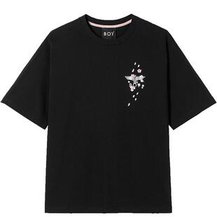 【繁花】BOYLONDON潮牌情侣款短袖樱花翅膀花卉印花T恤N01712