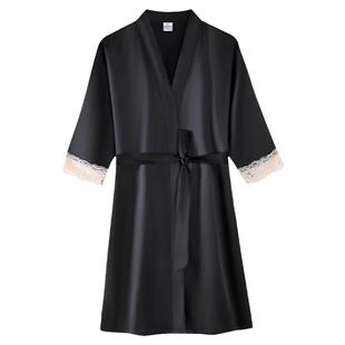 浪莎冰丝睡袍女夏季七分袖短款浴袍晨袍高级感仿真丝绸凉感家居服
