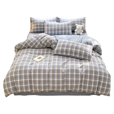 色织水洗棉被套单件全棉格子四季