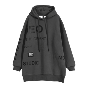 中长款遮屁股卫衣女秋冬季加绒高个子加长版大码宽松显瘦胖mm连帽