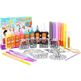 免烤玻璃胶画烤画儿童diy手工创意益智制作沙画女孩颜料涂色套装