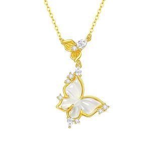 周大生玉蝶轻风蝴蝶项链女款2025新款玉髓锁骨链纯银生日礼物饰品