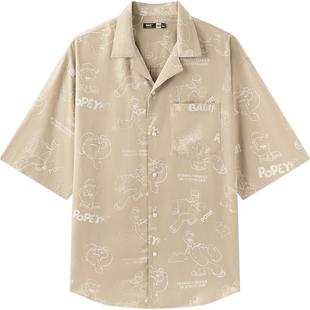 森马大力水手联名短袖衬衫男时髦印花沙滩衬衣夏季度假上衣小宽松