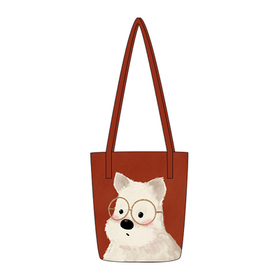 尼睿可爱红底小狗水桶包