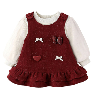 儿童巨好看冬裙女童裙子冬装2025新款一岁女宝宝红色连衣裙雪尼尔