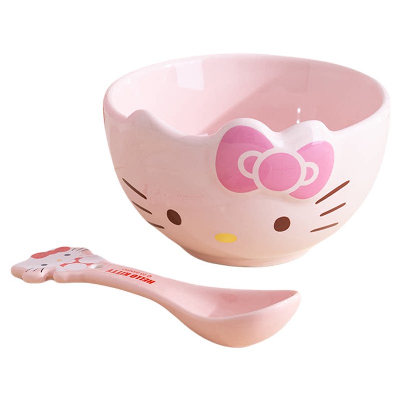 HelloKitty餐具家用陶瓷碗勺套装凯蒂猫女生高颜值碗可爱儿童饭碗