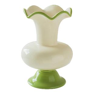 中古风高脚陶瓷花瓶摆件客厅插花轻奢高级感水培鲜花餐桌装饰绿色