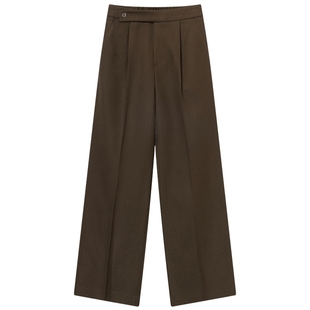 Eland衣恋休闲裤女宽松直筒型高腰羊毛混纺阔腿裤