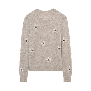 MESUX米岫25冬羊驼毛混纺轻盈浮雕立体绣花圆领长袖毛衣MNWUE418