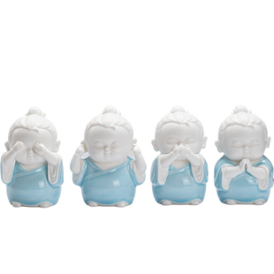 禅意四不小道士摆件可爱陶瓷人物茶室博古架茶桌茶台装饰品国潮风