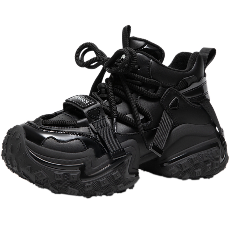 千百度机能拼接厚底老爹鞋女款百搭冬季气质加绒保暖运动休闲鞋