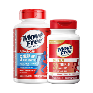 益节MoveFree维骨力蓝瓶氨糖VD80粒+经典骨胶原软骨素白瓶75粒
